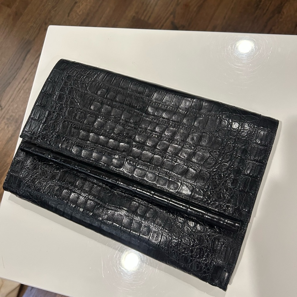 Nancy Gonzalez Black Croc-Embossed Leather Wallet